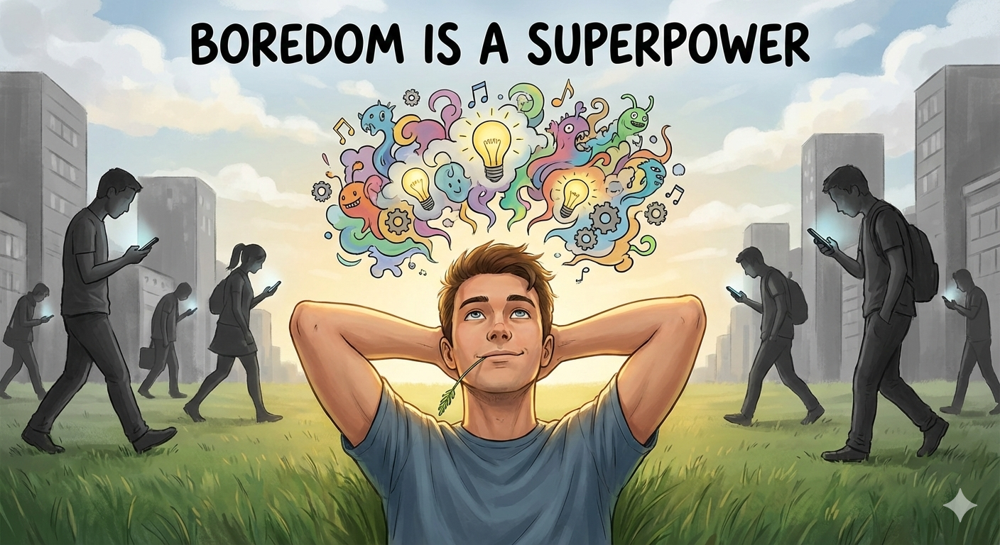 “නිකම් ඉන්න එක” (Doing Nothing) කාලය කා දැමීමක්ද? නැත, එය ඔබේ මොළයේ “සුපිරි බලය” (Superpower) පණ ගැන්වීමකි.