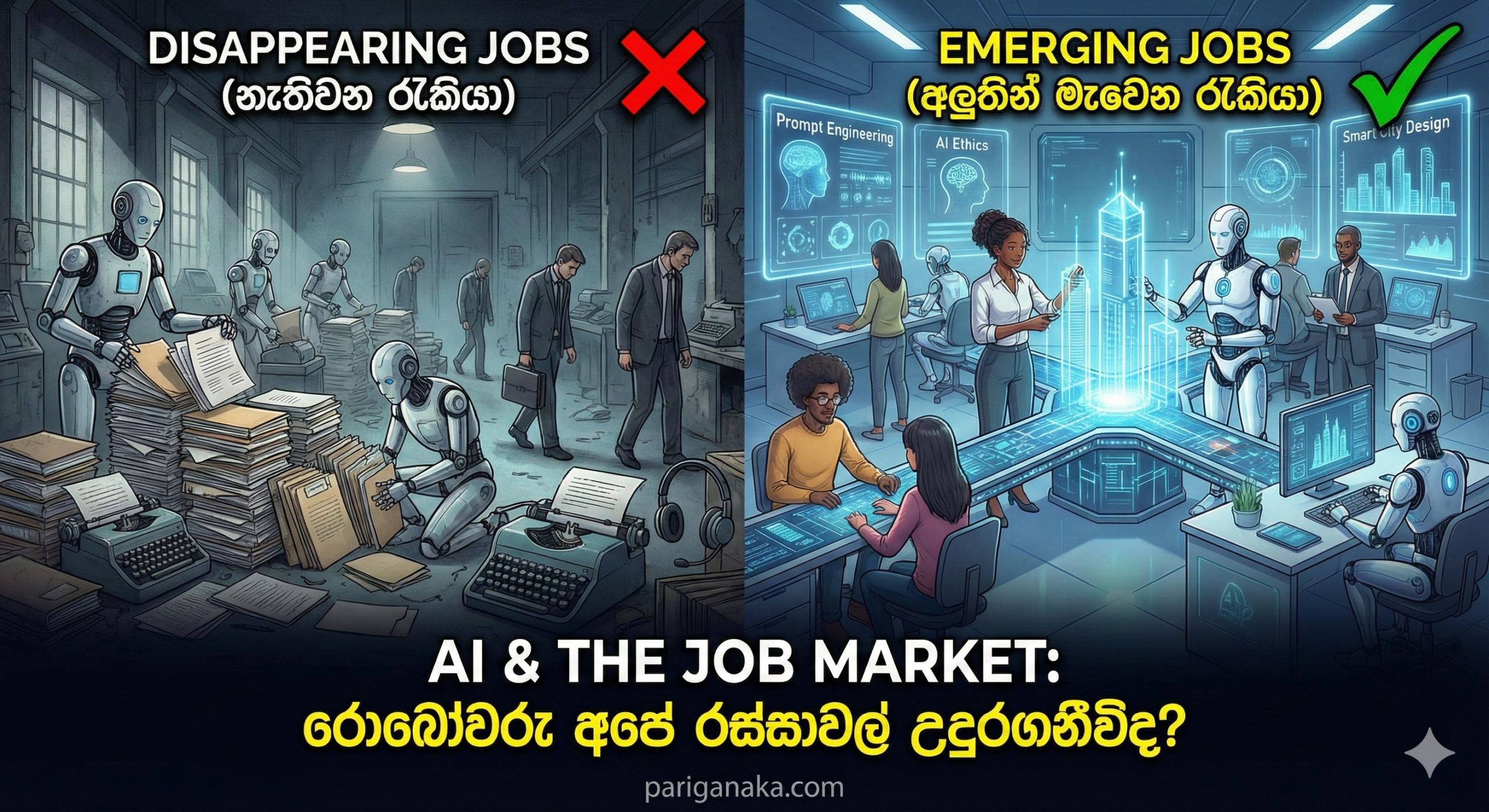 රොබෝවරු අපේ රස්සාවල් උදුරගනීවිද? AI නිසා නැතිවන සහ අලුතින් මැවෙන රැකියා ලෝකය.