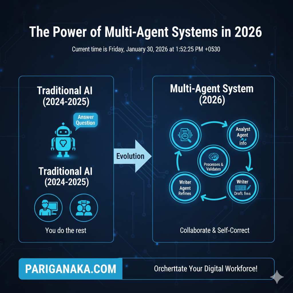 තනි AI එකකින් ඔබ්බට: 2026 වසරේ “AI ඒජන්ත කණ්ඩායම්” (Multi-Agent Systems) වල බලය