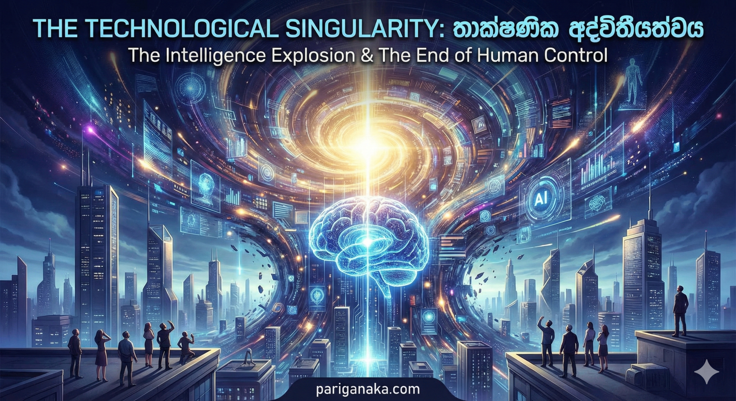තාක්ෂණික අද්විතීයත්වය (The Technological Singularity): යන්ත්‍රය “දෙවියෙක්” බවට පත්වී, මිනිසාගේ පාලනය ගිලිහෙන මොහොත.