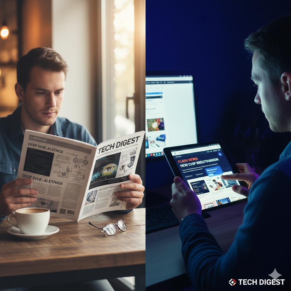 මුද්‍රිත පිටපත සහ ඩිජිටල් තිරය: ගැඹුරු අවබෝධය සහ ක්ෂණික යාවත්කාලීන අතර සමබරතාව