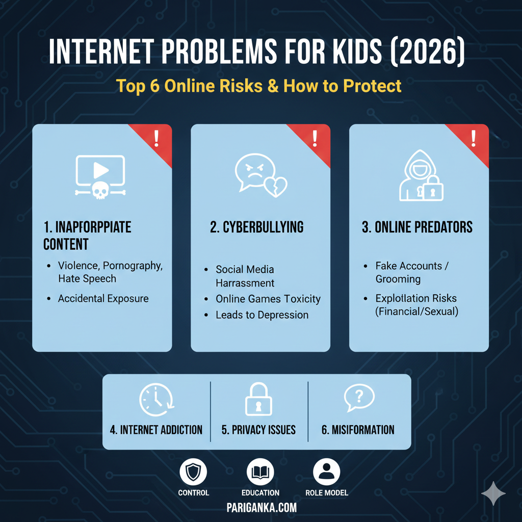 අන්තර්ජාලයෙන් දරුවන්ට ඇති විය හැකි ප්‍රධාන ගැටලු (Problems) මෙන්න: