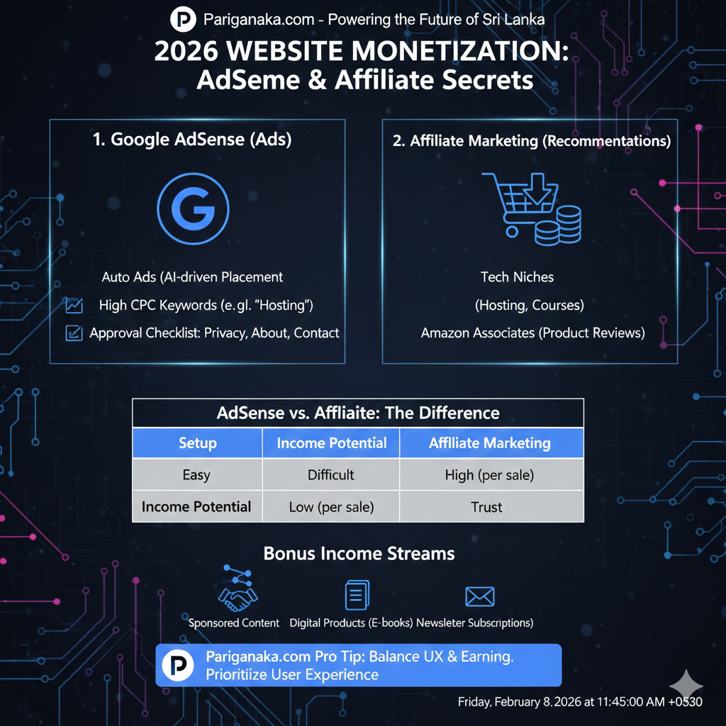 වෙබ් අඩවියෙන් මුදල් උපයමු: AdSense සහ Affiliate Marketing