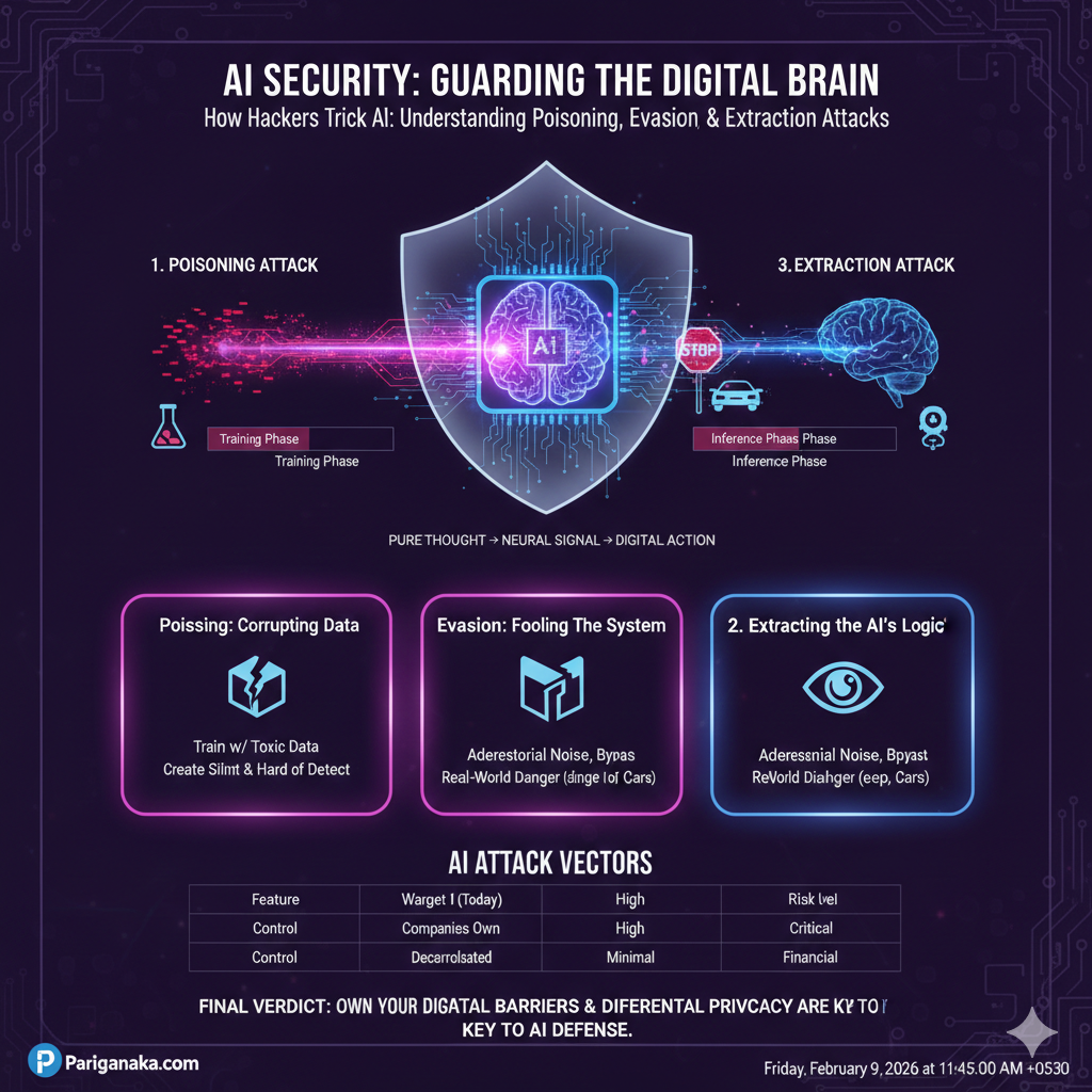 AI පද්ධති රවටන හැකර් උපක්‍රම: Poisoning, Evasion සහ Extraction