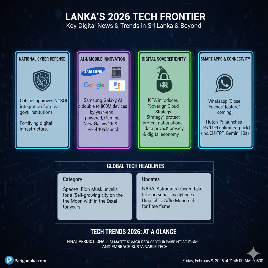 2026 පෙබරවාරි මාසය වන විට ශ්‍රී ලංකාවේ සහ ලෝකයේ ප්‍රධාන තාක්ෂණික පුවත් කිහිපයක්