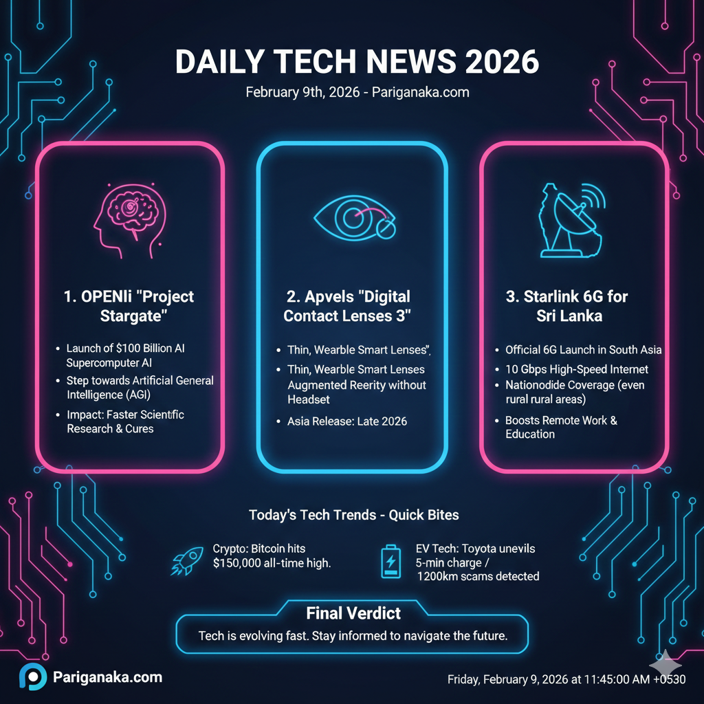 2026 පෙබරවාරි 09: අද දවසේ විශේෂ තාක්ෂණික පුවත්
