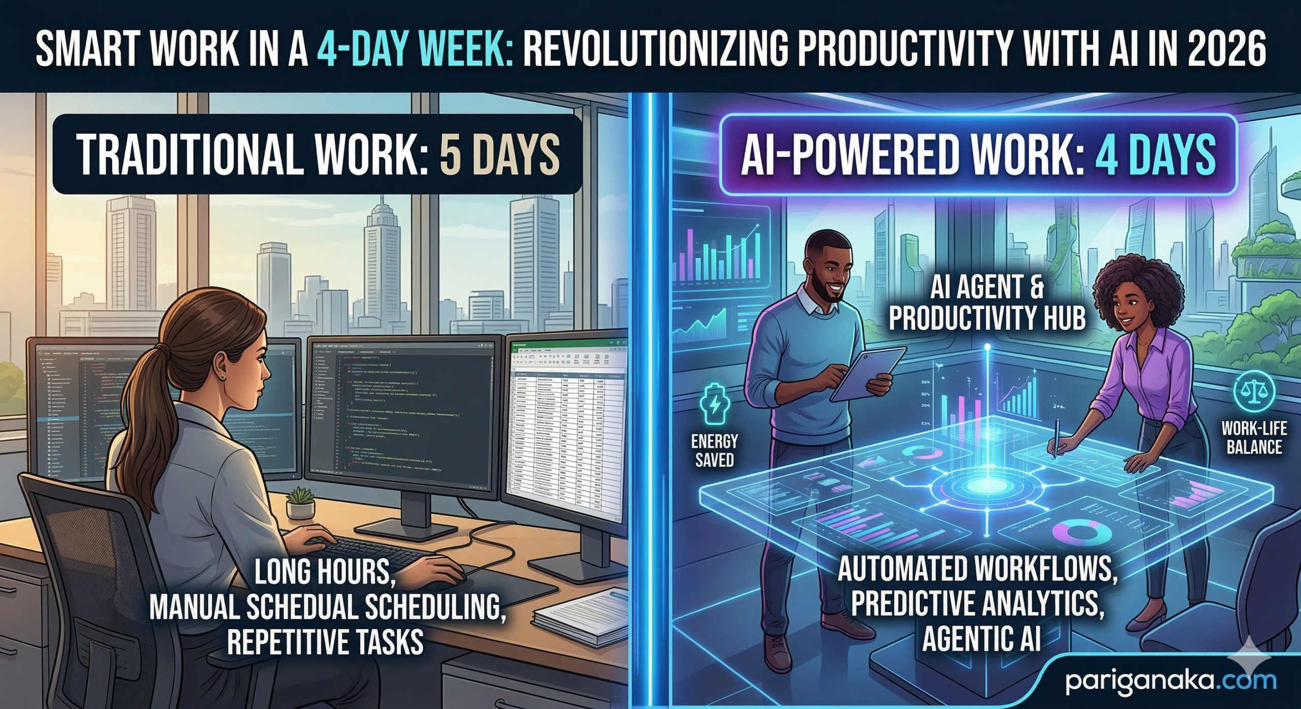 දින 4ක වැඩ සතිය සහ AI: 2026 වසරේ ඵලදායිතාව ඉහළ නංවන ස්මාර්ට් ක්‍රමවේද