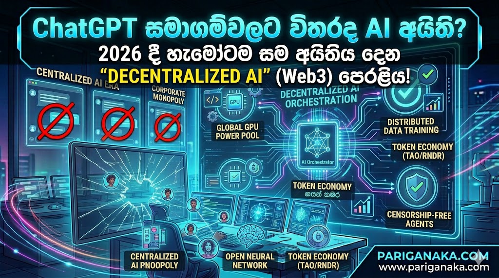 ChatGPT සමාගම්වලට විතරද AI අයිති? 2026 දී හැමෝටම සම අයිතිය දෙන “Decentralized AI” (Web3) පෙරළිය!