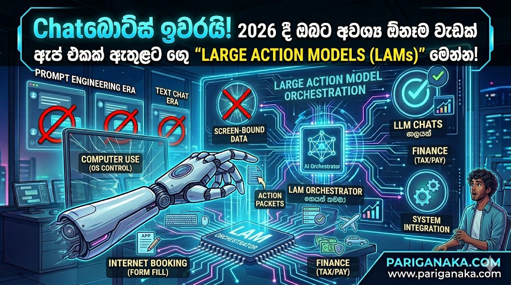 Chatබොට්ස් ඉවරයි! 2026 දී ඔබට අවශ්‍ය ඕනෑම වැඩක් ඇප් එකක් ඇතුළට ගොස් කර දෙන “Large Action Models (LAMs)” මෙන්න!