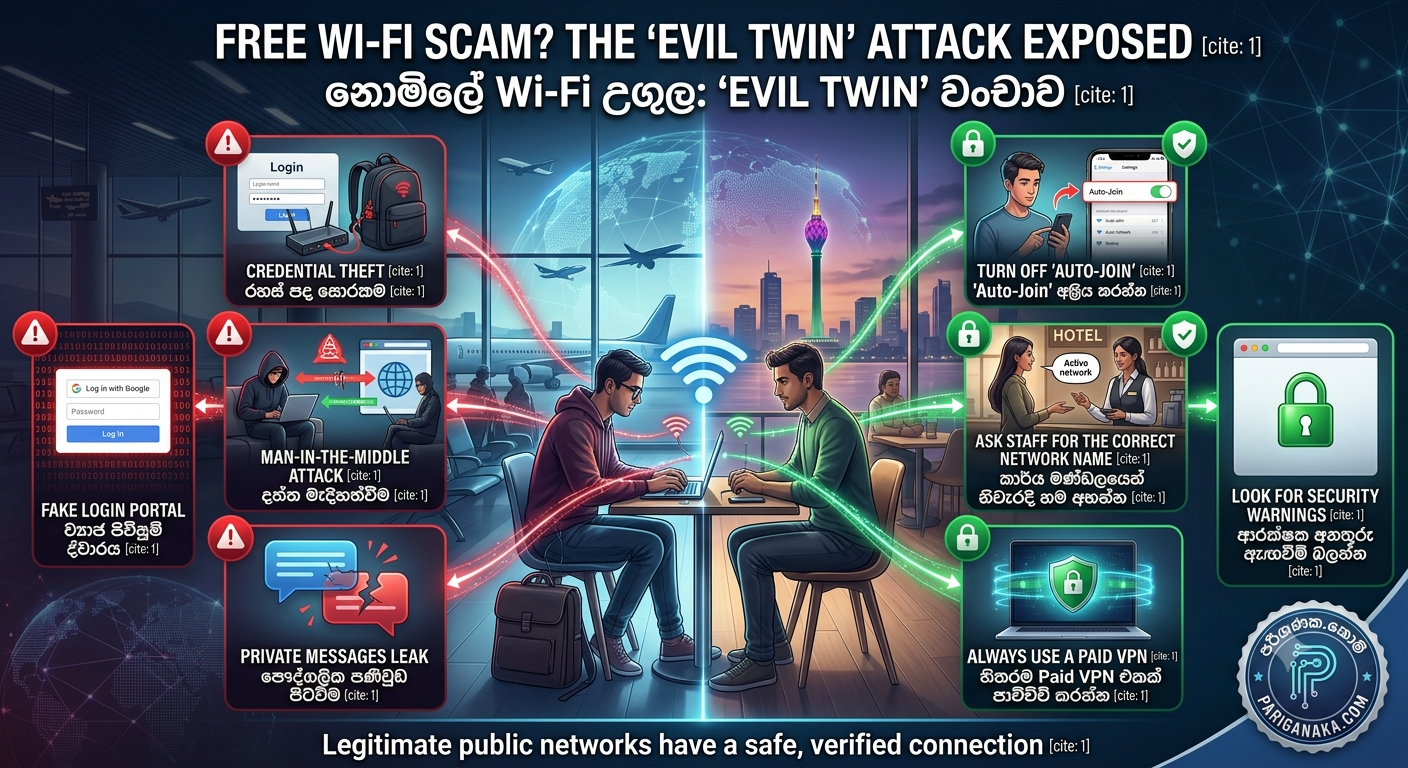 නොමිලේ දෙන Airport හෝ Cafe Wi-Fi? “Evil Twin” වංචාව හරහා තත්පර කිහිපයකින් ඔබේ දත්ත සොරකම් කරන හැටි