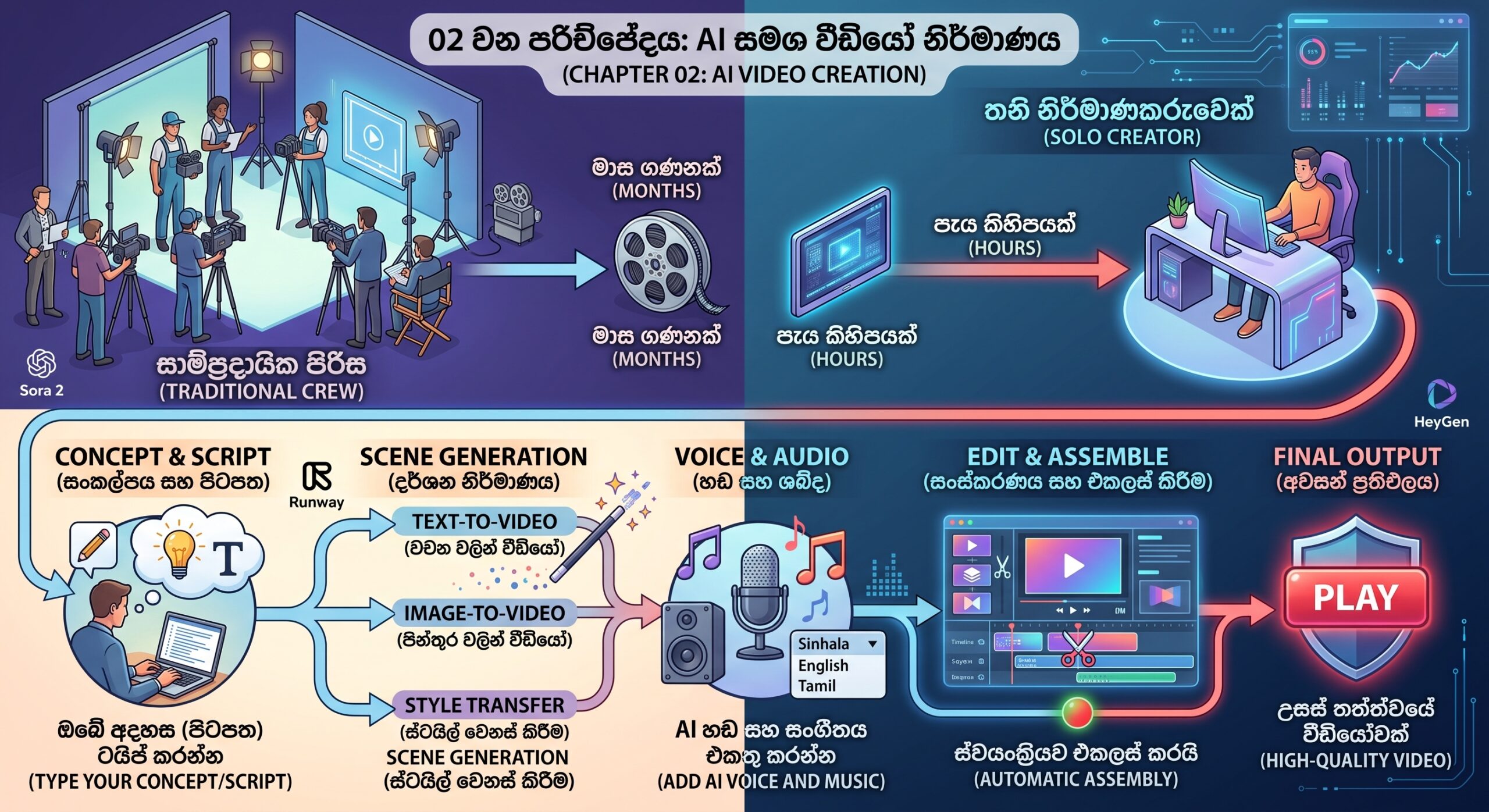 වීඩියෝ නිර්මාණයේ විප්ලවය: සාම්ප්‍රදායික ක්‍රමය එදිරිව AI තාක්ෂණය (පරිච්ඡේදය 02)